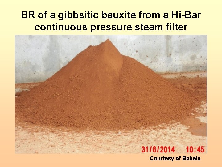 BR of a gibbsitic bauxite from a Hi-Bar continuous pressure steam filter Courtesy of