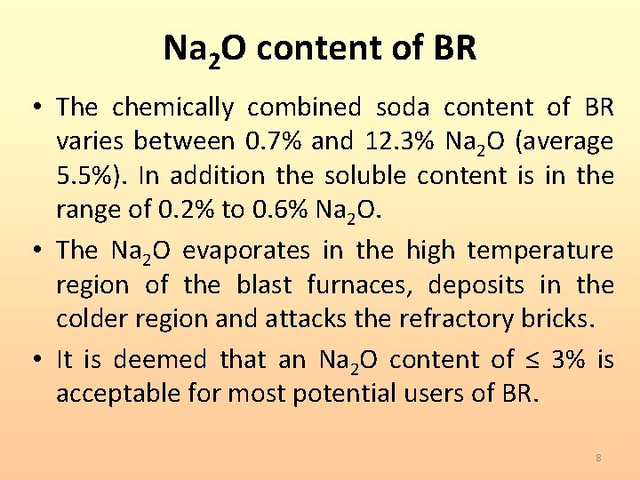 Na 2 O content of BR • The chemically combined soda content of BR