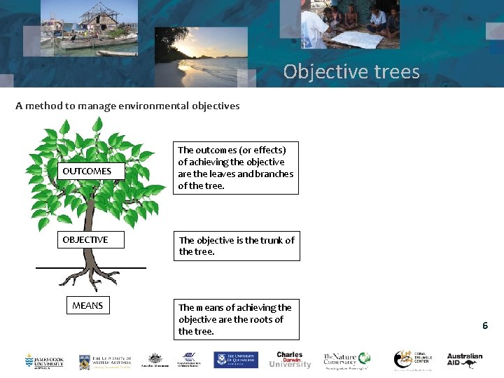Objective trees A method to manage environmental objectives OUTCOMES The outcomes (or effects) of