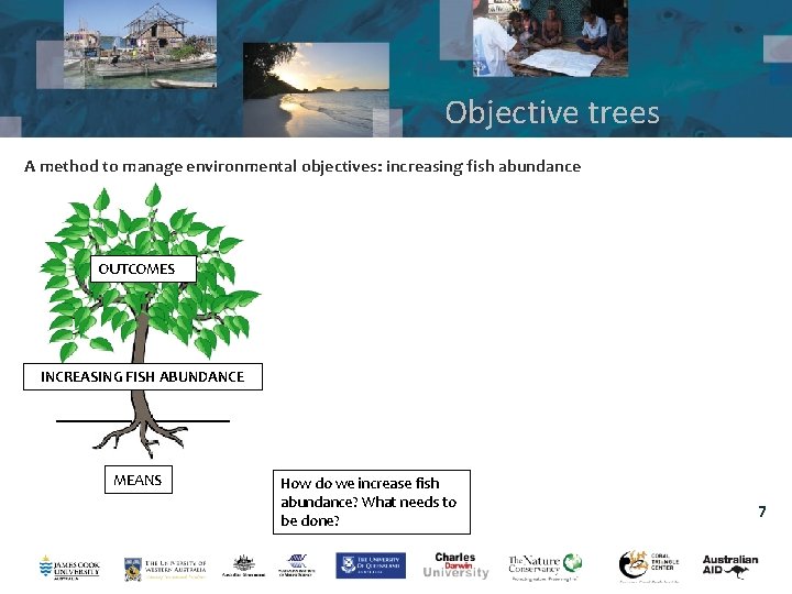 Objective trees A method to manage environmental objectives: increasing fish abundance OUTCOMES INCREASING FISH