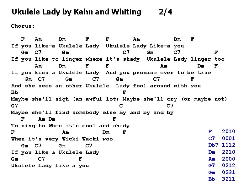 Ukulele Lady by Kahn and Whiting 2/4 Chorus: F If you Gm If you