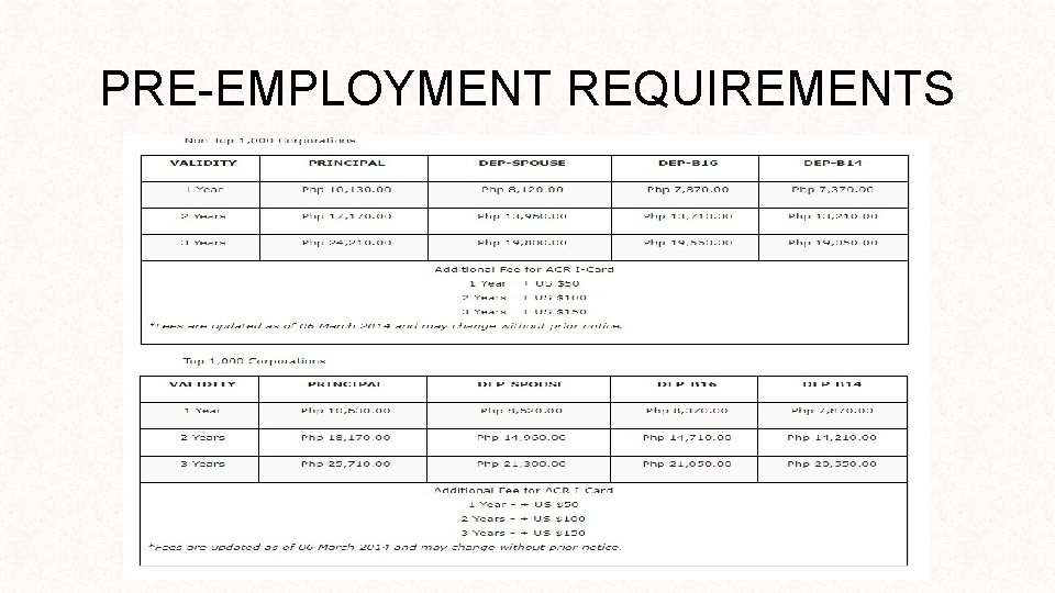 PRE-EMPLOYMENT REQUIREMENTS 