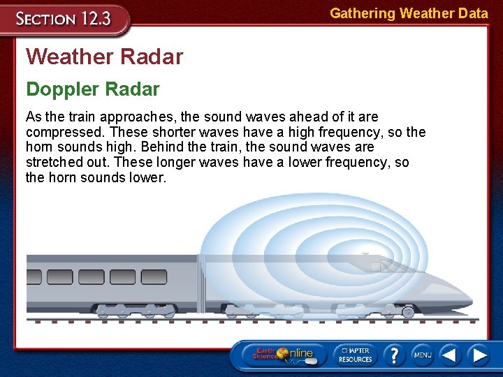Gathering Weather Data Weather Radar Doppler Radar As the train approaches, the sound waves