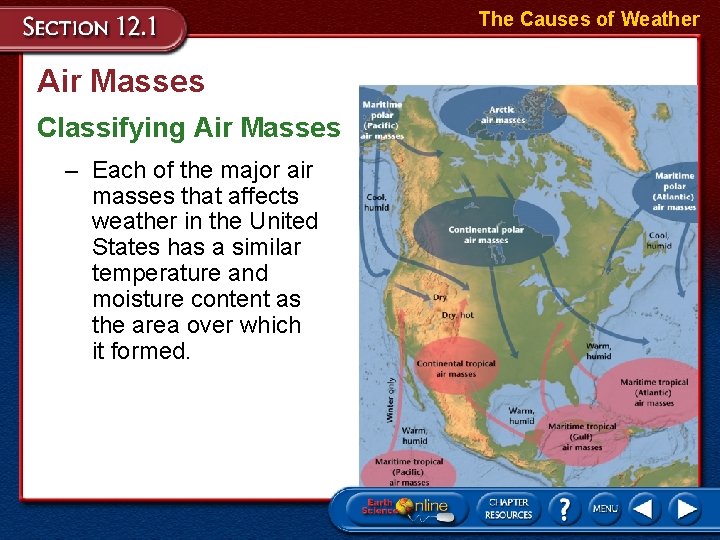 The Causes of Weather Air Masses Classifying Air Masses – Each of the major