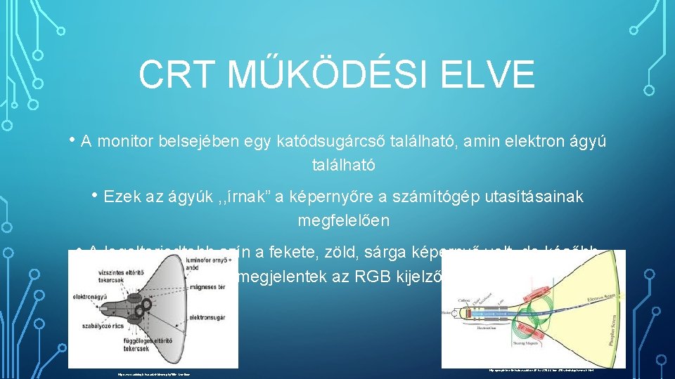 CRT MŰKÖDÉSI ELVE • A monitor belsejében egy katódsugárcső található, amin elektron ágyú található