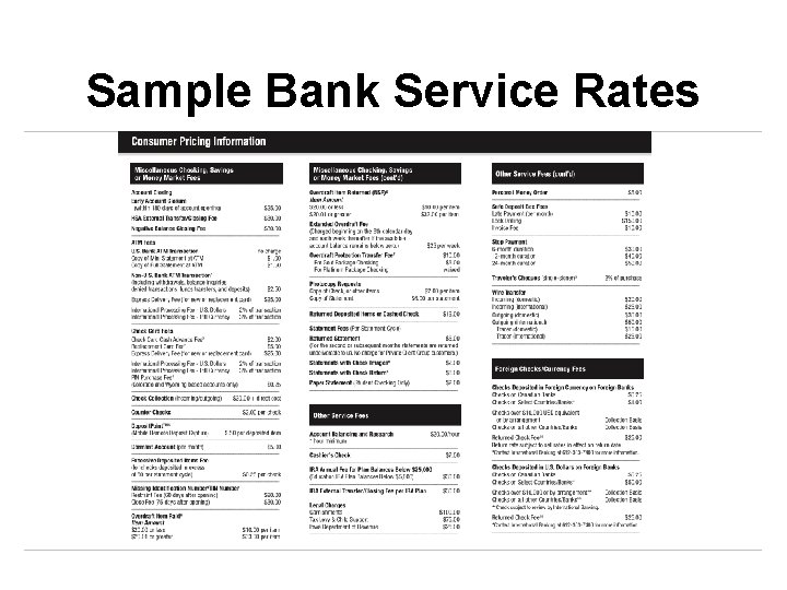 Sample Bank Service Rates 