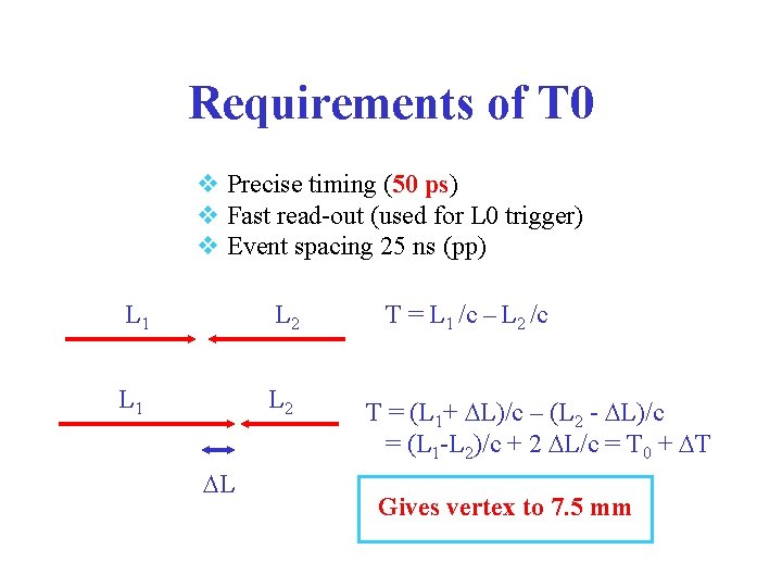Requirements of T 0 v Precise timing (50 ps) v Fast read-out (used for
