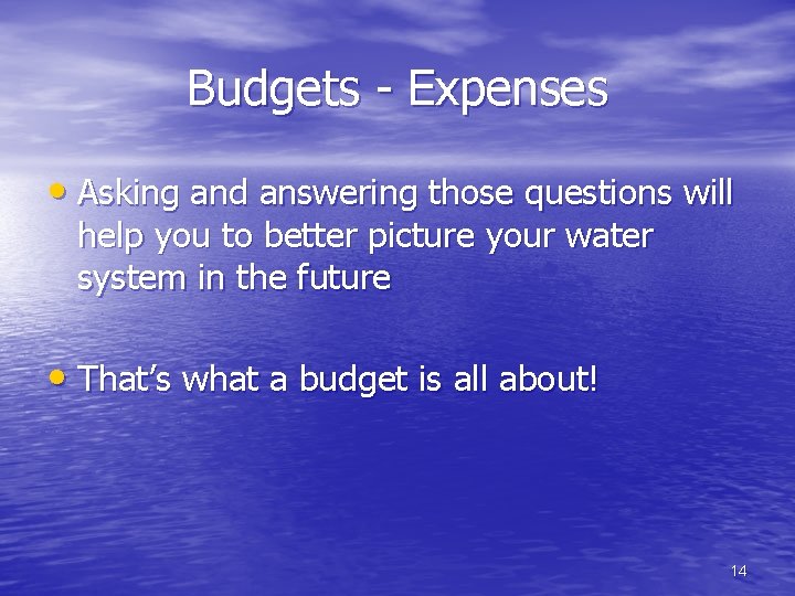 Budgets - Expenses • Asking and answering those questions will help you to better
