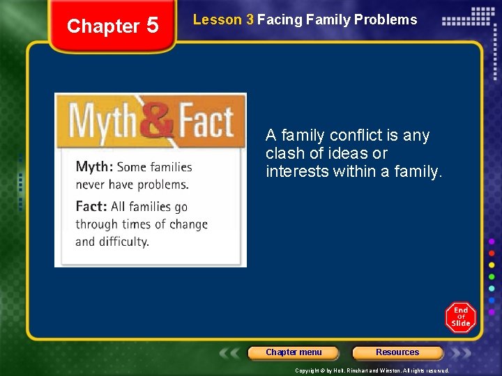 Chapter 5 Lesson 3 Facing Family Problems A family conflict is any clash of