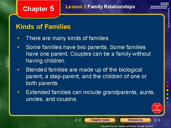 Chapter 5 Lesson 2 Family Relationships Kinds of Families • There are many kinds