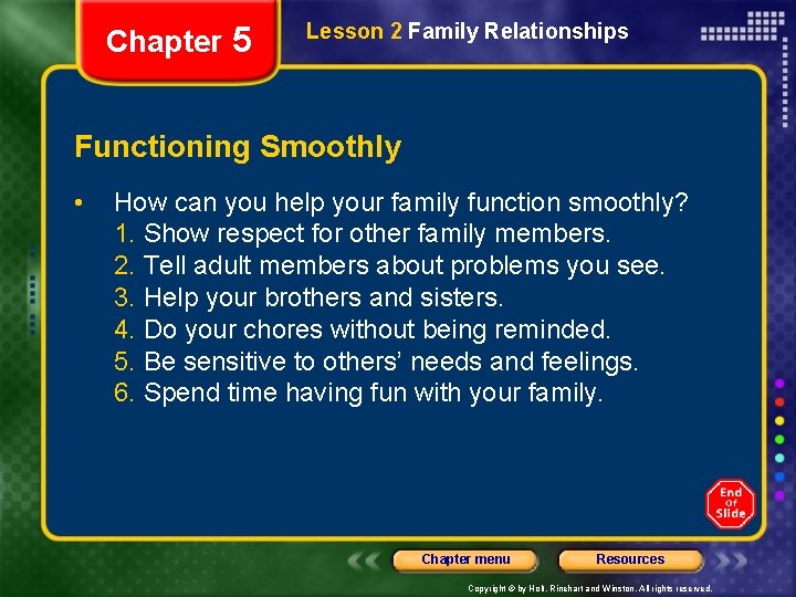 Chapter 5 Lesson 2 Family Relationships Functioning Smoothly • How can you help your