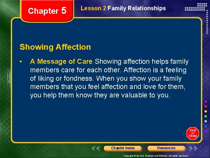 Chapter 5 Lesson 2 Family Relationships Showing Affection • A Message of Care Showing