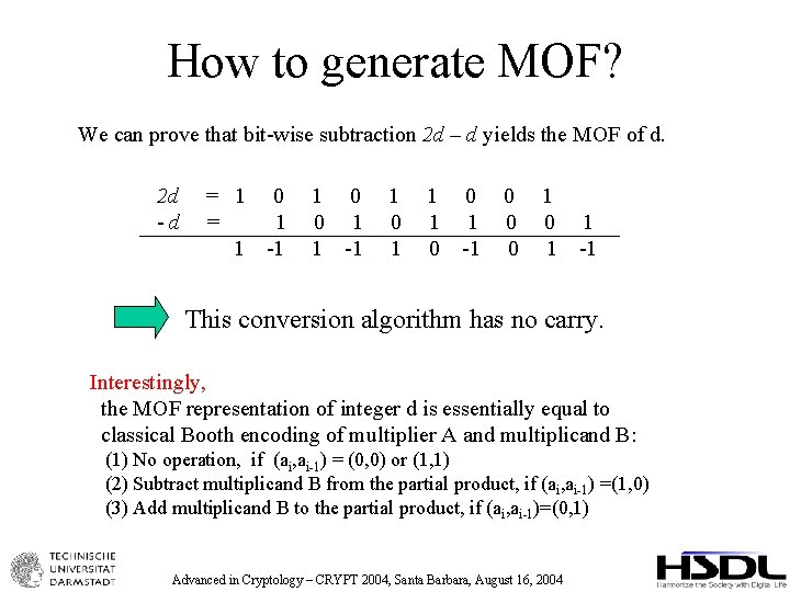 How to generate MOF? We can prove that bit-wise subtraction 2 d – d