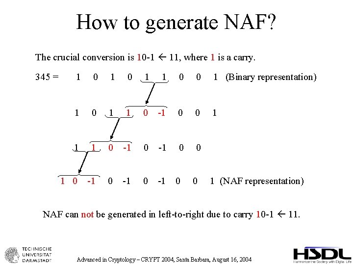 How to generate NAF? The crucial conversion is 10 -1 11, where 1 is