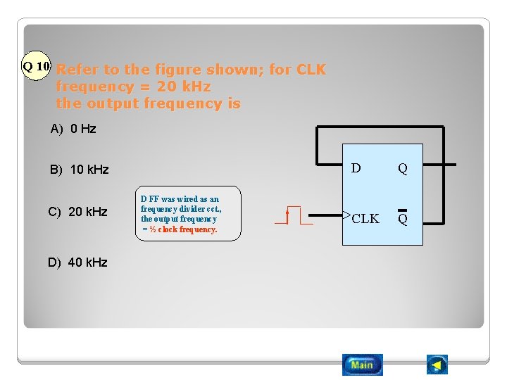 Q 10 Refer to the figure shown; for CLK frequency = 20 k. Hz
