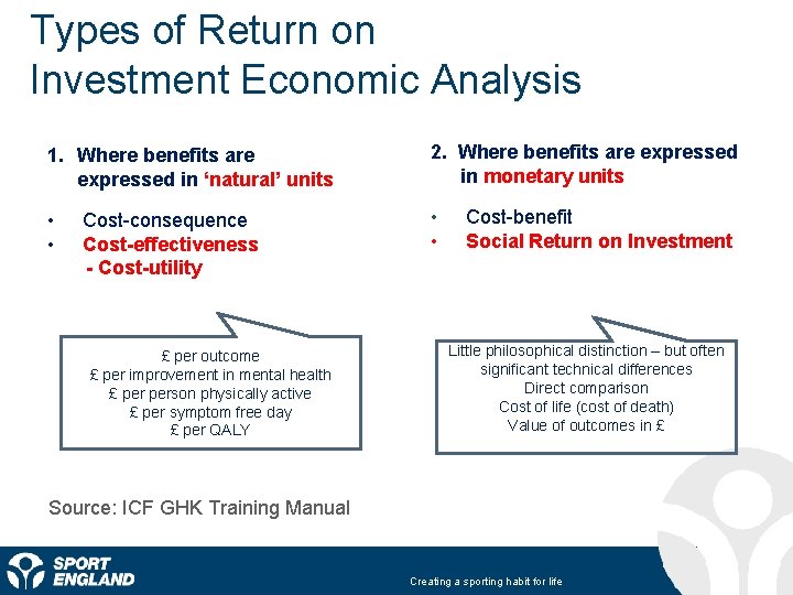 Types of Return on Investment Economic Analysis 1. Where benefits are expressed in ‘natural’