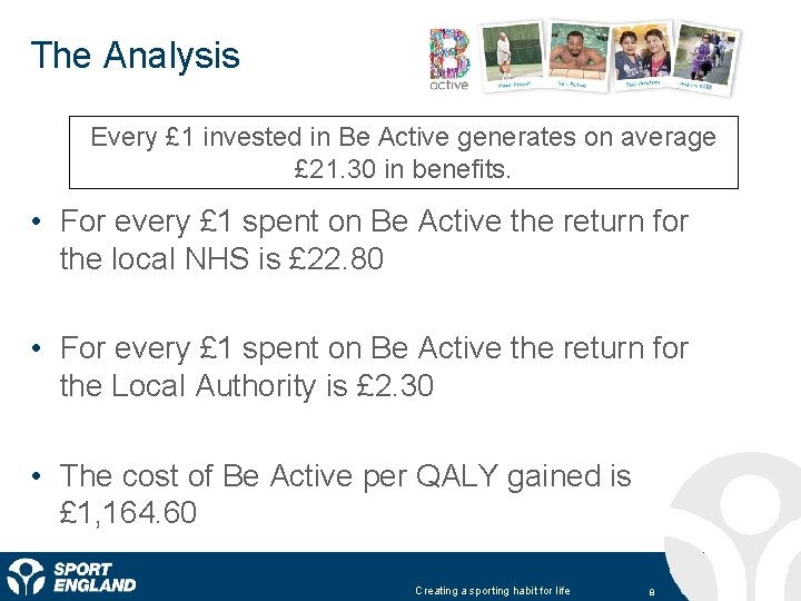 The Analysis Every £ 1 invested in Be Active generates on average £ 21.