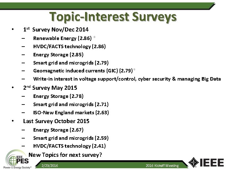 Topic-Interest Surveys • 1 st Survey Nov/Dec 2014 – – – • 2 nd