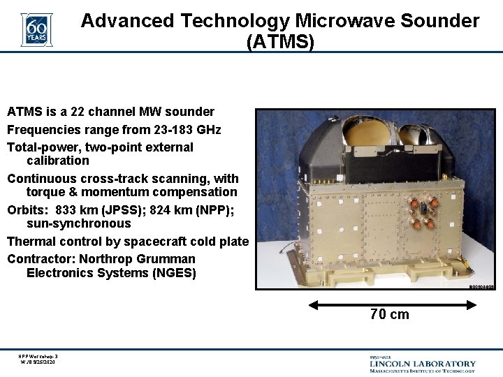 Advanced Technology Microwave Sounder (ATMS) ATMS is a 22 channel MW sounder Frequencies range