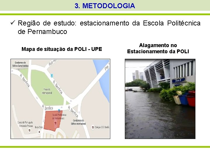 3. METODOLOGIA ü Região de estudo: estacionamento da Escola Politécnica de Pernambuco Mapa de