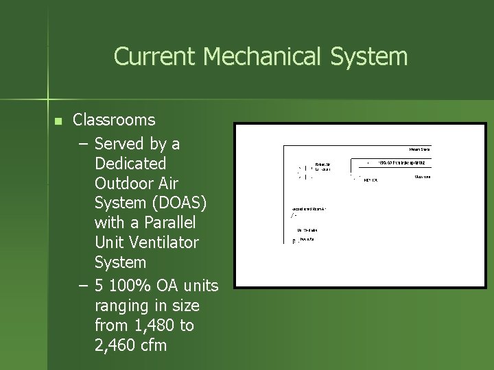 Current Mechanical System n Classrooms – Served by a Dedicated Outdoor Air System (DOAS)