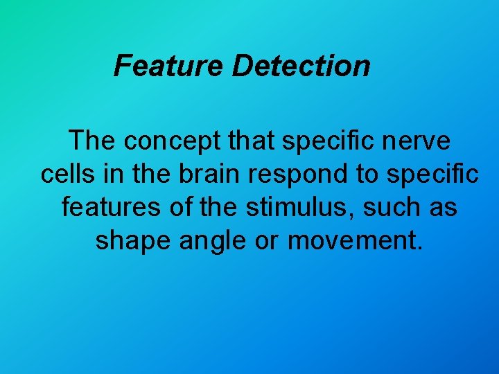 Feature Detection The concept that specific nerve cells in the brain respond to specific