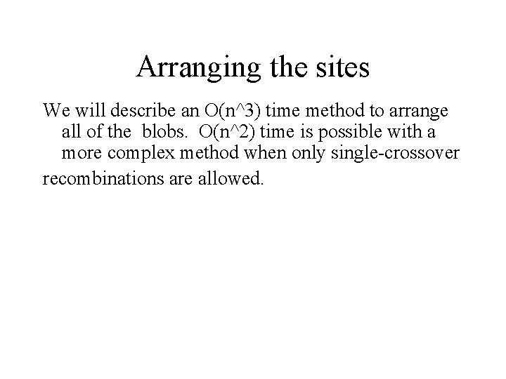 Arranging the sites We will describe an O(n^3) time method to arrange all of