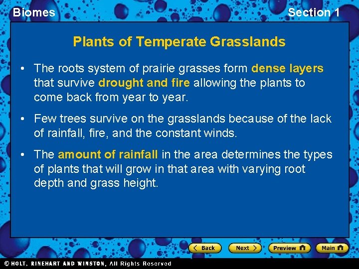 Biomes Section 1 Plants of Temperate Grasslands • The roots system of prairie grasses Biomes Section 1 Plants of Temperate Grasslands • The roots system of prairie grasses