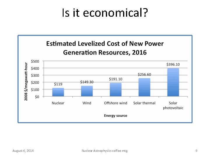 Is it economical? August 6, 2014 Nuclear Astrophysics coffee mtg. 9 