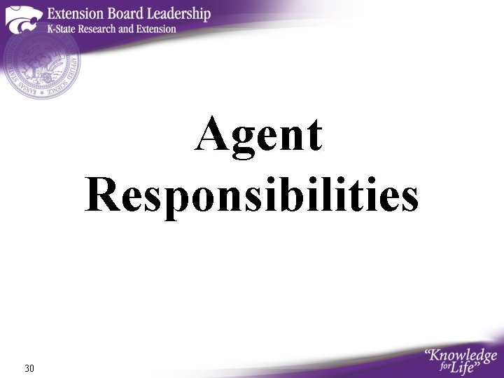 Agent Responsibilities 30 