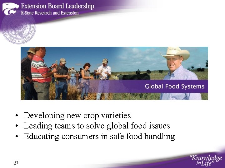  • Developing new crop varieties • Leading teams to solve global food issues