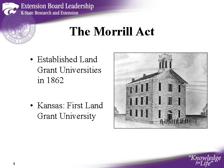 The Morrill Act • Established Land Grant Universities in 1862 • Kansas: First Land