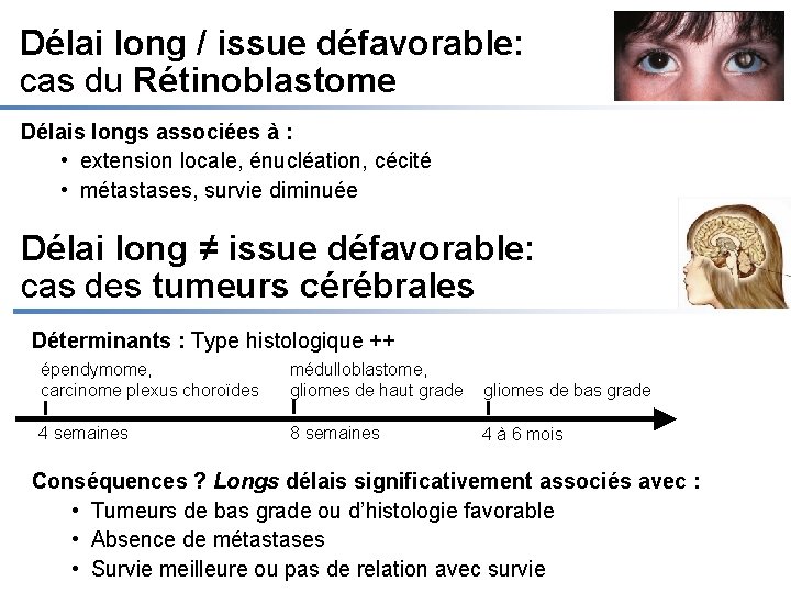 Délai long / issue défavorable: cas du Rétinoblastome Délais longs associées à : •