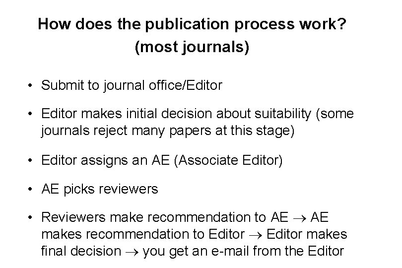 How does the publication process work? (most journals) • Submit to journal office/Editor •