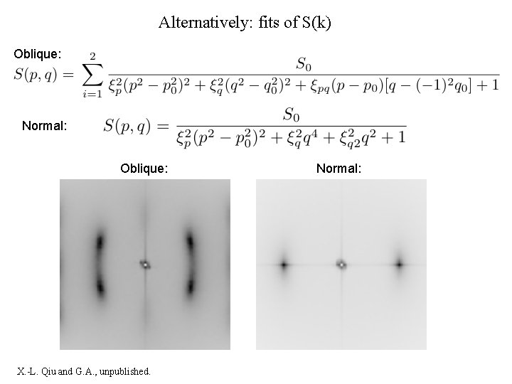 Alternatively: fits of S(k) Oblique: Normal: Oblique: X. -L. Qiu and G. A. ,