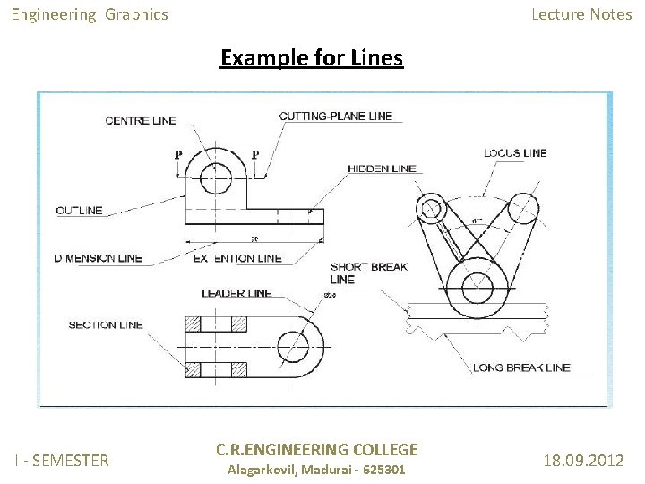 Engineering Graphics Lecture Notes Example for Lines I - SEMESTER C. R. ENGINEERING COLLEGE