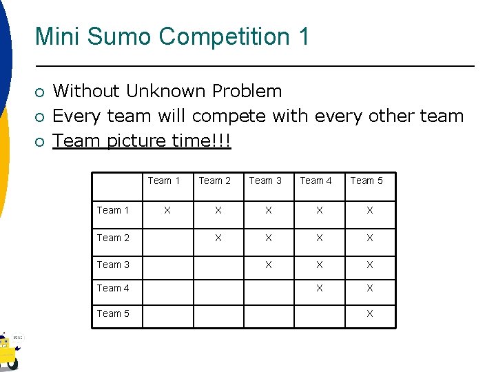 Mini Sumo Competition 1 ¡ ¡ ¡ Without Unknown Problem Every team will compete