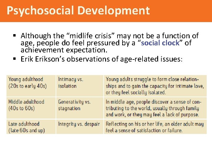 Psychosocial Development § Although the “midlife crisis” may not be a function of age,