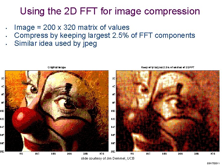 Using the 2 D FFT for image compression • • • Image = 200