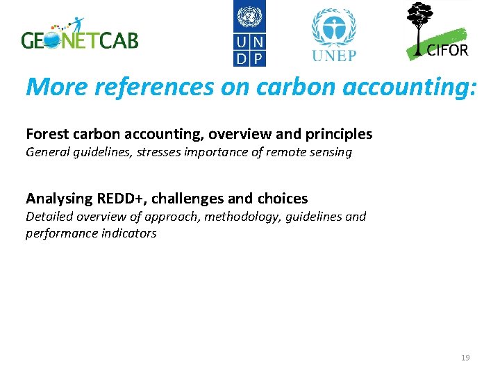 More references on carbon accounting: Forest carbon accounting, overview and principles General guidelines, stresses