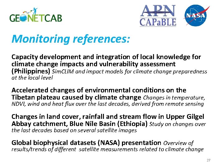 Monitoring references: Capacity development and integration of local knowledge for climate change impacts and