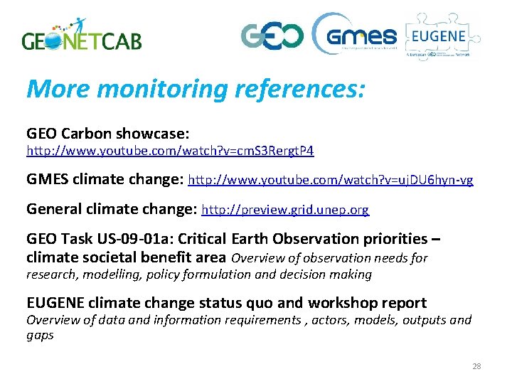 More monitoring references: GEO Carbon showcase: http: //www. youtube. com/watch? v=cm. S 3 Rergt.