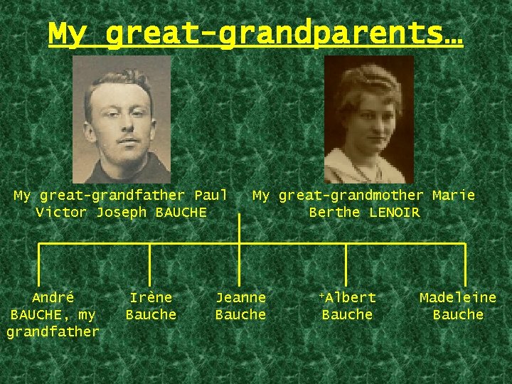 My great-grandparents… My great-grandfather Paul Victor Joseph BAUCHE André BAUCHE, my grandfather Irène Bauche