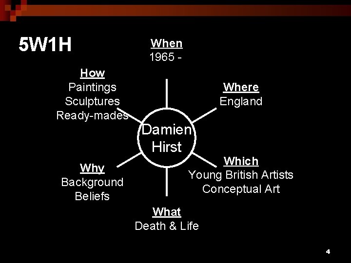 5 W 1 H How Paintings Sculptures Ready-mades Why Background Beliefs When 1965 Where