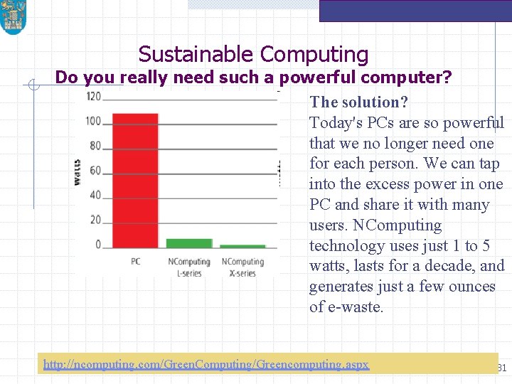 Sustainable Computing Do you really need such a powerful computer? The solution? Today's PCs