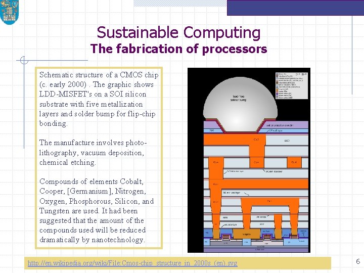 Sustainable Computing The fabrication of processors Schematic structure of a CMOS chip (c. early