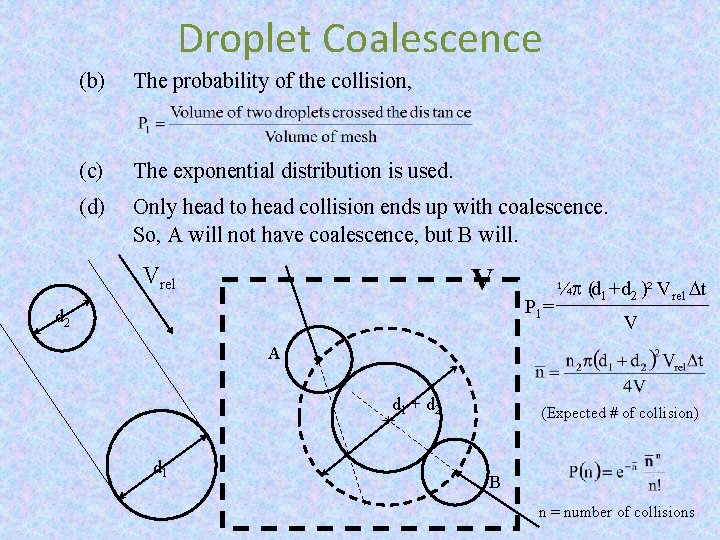 Droplet Coalescence (b) The probability of the collision, (c) The exponential distribution is used.
