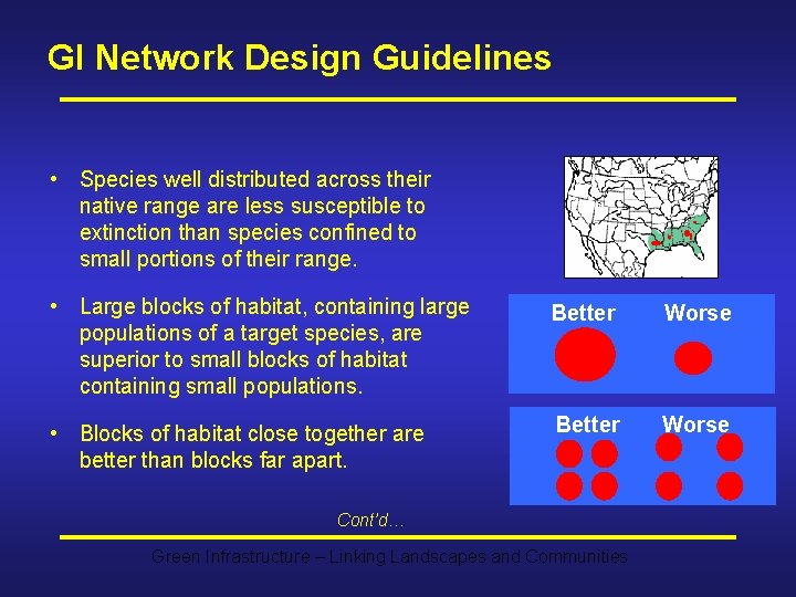 GI Network Design Guidelines • Species well distributed across their native range are less