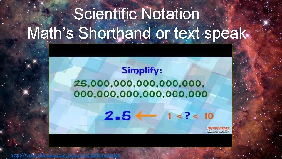 Scientific Notation Math’s Shorthand or text speak http: //www. shmoop. com/video/scientific-notation 