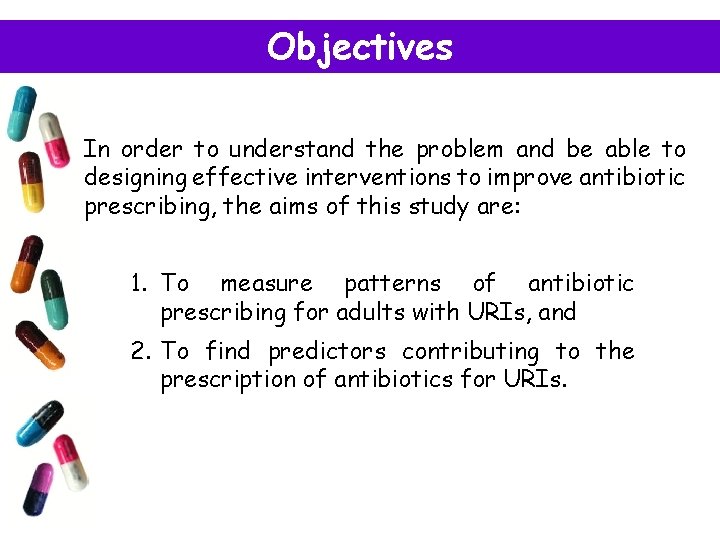 Objectives In order to understand the problem and be able to designing effective interventions